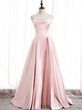 Simple satin long pink prom dress, pink evening dress HZ1024