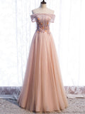 Pink tulle sequin long prom dress pink tulle formal dress HZ1024