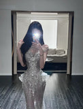 Elegant Mermaid Scoop Tulle Sequin Long Prom Dresses HZ1024