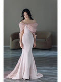 Pretty Mermaid Strapless Pink Sequin Long Evening Dress Prom Dresses With Bow HZ1024