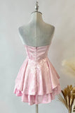 Vintage A line Strapless Pink Lace Homecoming Dress Short Birthday Outfits HZ1024