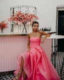 Pretty Light Pink A Line Strapless Organza Prom Dress Long Prom Dresses HZ1024