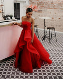 Pretty Light Pink A Line Strapless Organza Prom Dress Long Prom Dresses HZ1024