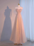 A line Spaghetti Straps Floor Length Pink Long Prom Dresses HZ1024