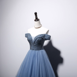 Princess Ball Gown Blue Tulle Prom Dress HZ1024