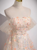 A-Line Off Shoulder Lace Tulle Long Prom Dress HZ1024