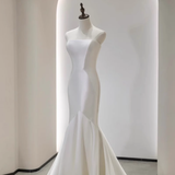 Vintage Mermaid White Satin Long Wedding Dresses HZ1024