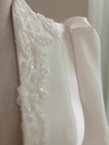 Vintage Ball Gown V neckline White Satin Long Wedding Dresses HZ1024