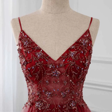 Sparkly A Line Burgundy Tulle Long Prom Dress HZ1024