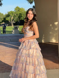Charming Ball Gown Long Strapless Ruffles Floral Long Prom Dress HZ1024