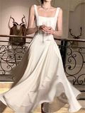 Vintage A line Straps White Long Prom Dress HZ1024