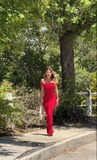 Vintage Sheath Off The Shoulder Red Satin Evening Dress Prom Dresses Birthday Outfits HZ1024