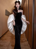Sexy Mermaid Strapless Black Long Prom Dresses HZ1024