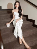 Sexy Mermaid Strapless Satin White Long Prom Dress HZ1024