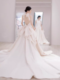 Vintage Ball Gown Scoop Neckline Backless White Long Wedding Dresses HZ1024