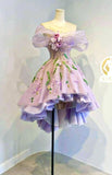 Sexy High Low Scoop Neckline Off The Shoulder Lilac Homecoming Dresses HZ1024