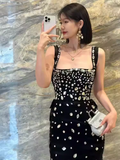 Mermaid Straps Black Tulle Beads Long Prom Dress HZ1024