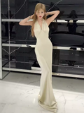 Sexy Mermaid Halter Sleeveless Floor Length Long Prom Dress HZ1024