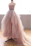 Vintage A Line Spaghetti Straps Blush Puffy Ruffles Prom Dresses HZ1024