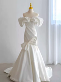 Vintage Mermaid Off The Shoulder Neckline White Long Wedding Dresses HZ1024