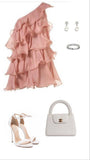 Vintage A line One Shoulder Pink Chiffon Homecoming Dress 18th Birthday Outfits HZ1024