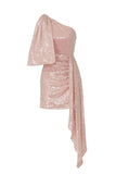Simple Sheath One Shoulder Blush Pink Sequin Short Homecoming Dress Party Dress HZ1024