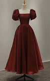 Elegant Satin A Line Ankle-length Short Sleeve Prom Dress with Ruching HZ1024