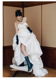 Vintage Ball Gown White Satin Wedding Dresses HZ1024