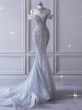 Fairytale Mermaid Off The Shoulder Long Sequin Beads Wedding Dresses HZ1024