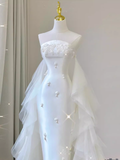 Fairytale Mermaid Strapless Satin White Wedding Dresses HZ1024