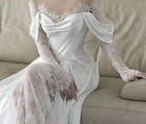 Fairytale Mermaid Long Sleeves Lace White Off The Shoulder Wedding Dress HZ1024