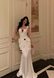 Sexy Mermaid Straps White Long Prom Dresses HZ1024