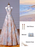 Sexy A line High Neckline Sequin Long Evening Dress Beading Prom Dress HZ1024