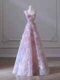 Sexy A line Straps Neckline Floral Long Evening Dress Lace Prom Dress HZ1024