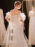 Vintage Mermaid Strapless Lace Wedding Dress With Short Sleeves HZ1024