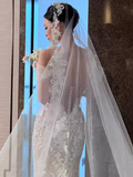 Sexy Mermaid Off The Shoulder Short Sleeves White Wedding Dresses HZ1024