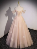 Pretty Ball Gown Off The Shoulder Tulle Lace Long Prom Dresses HZ1024
