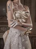 Vintage Mermaid Strapless Flowers Lace Wedding Dress HZ1024