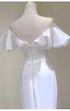 Sexy Mermaid V Neckline White Long Wedding Dresses With Pearls HZ1024