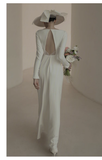 Sexy Mermaid Scoop White Backless Satin Long Wedding Dresses HZ1024