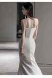 Chic A line Strapless Satin Long Wedding Dresses With Ruffles HZ1024
