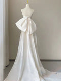 Sexy Mermaid Sweetheart Satin Long Wedding Dresses With Bow HZ1024