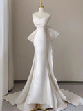 Sexy Mermaid Sweetheart Satin Long Wedding Dresses With Bow HZ1024
