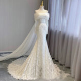 Timeless Mermaid Off The Shoulder Long Sleeves Lace Wedding Dresses With Ribbon HZ1024