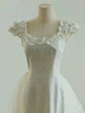 Unique Mermaid Square Neckline Lace White Wedding Dresses With Lace HZ1024