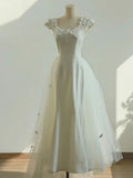 Unique Mermaid Square Neckline Lace White Wedding Dresses With Lace HZ1024