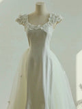 Unique Mermaid Square Neckline Lace White Wedding Dresses With Lace HZ1024
