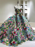 Vintage Ball Gown Strapless Neckline Tulle Flowers Wedding Dress HZ1024