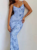 Modest Mermaid Spaghatti Straps Light Blue Prom Dress Long Evening Dresses HZ1024