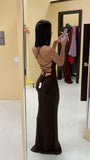 Modest Sheath Spaghetti Straps Backless Long Prom Dress Evening Dresses HZ1024